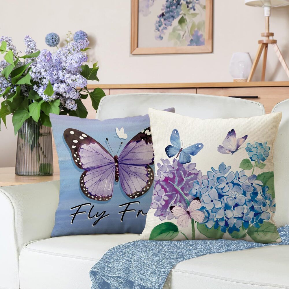 5953 Spring Summer Butterfly Decorative Throw Pillow Covers 18 x 18 Set of - Picture 4 of 6